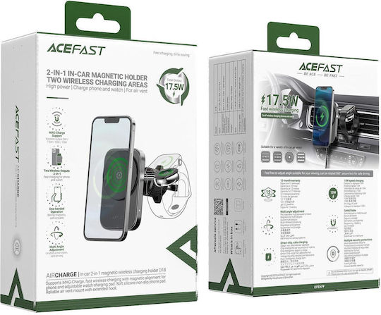 Acefast D18 Car Holder With Magsafe / Qi Inductive Charger + Usb-a Usb-c Cable - Black