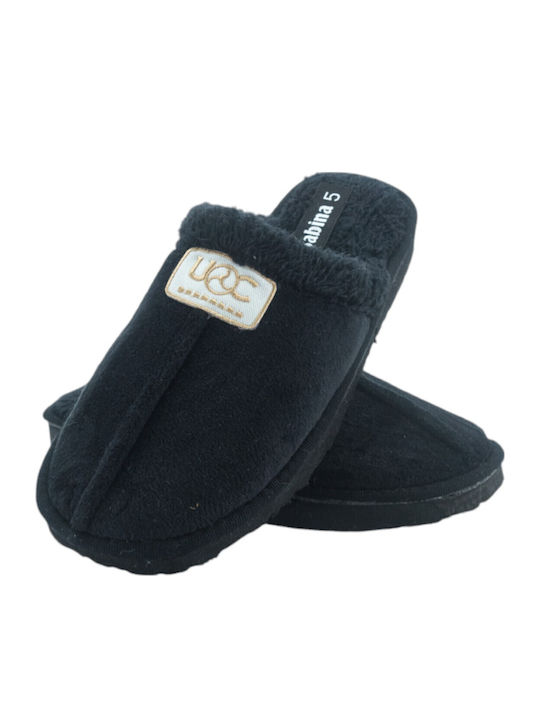 Winter Damen Hausschuhe mit Fell Schwarze
