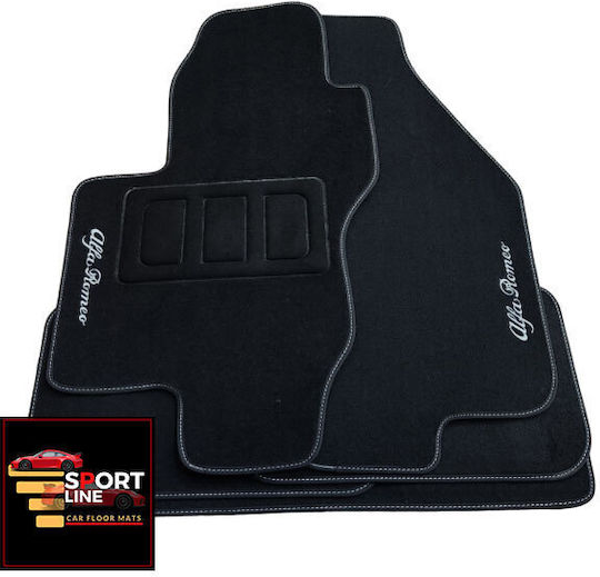 Alfa Romeo 156 Carpet Mats Sport Line Black With White Stitching White Embroidery Alfa Romeo Set of 4 Pieces
