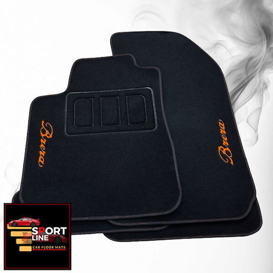 Alfa Romeo Brera 2005-2010 Teppichmatten Sport Line Schwarz mit Orangener Naht Orangene Stickerei Brera Set aus 4 Teilen