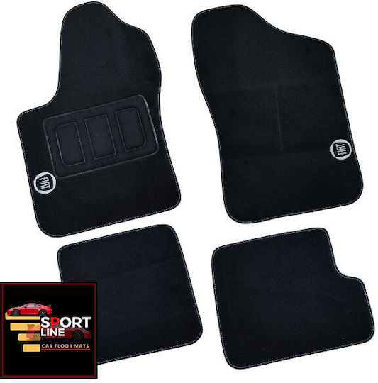 Covorașe Auto Fiat Seicento Sport Line Negre cu Cusături Albe Broderie Albă Fiat Set de 4 Bucăți