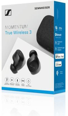 Sennheiser Momentum True Wireless 3 In-ear Bluetooth Handsfree Ακουστικά με Αντοχή στον Ιδρώτα και Θήκη Φόρτισης Black