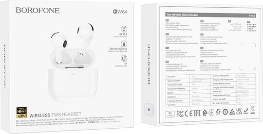 Borofone ΕW64 Earbud Bluetooth Handsfree Ακουστικά με Θήκη Φόρτισης Λευκά