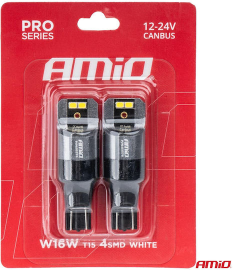 AMiO Λάμπες Αυτοκινήτου T15 / W16W Canbus LED 6000K Ψυχρό Λευκό 12-24V 2τμχ