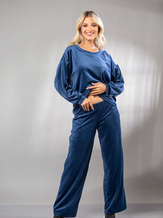 Damen Bluse Samt Blue