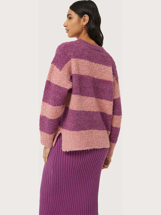 Women's Long Sleeve Sweater Striped Purple