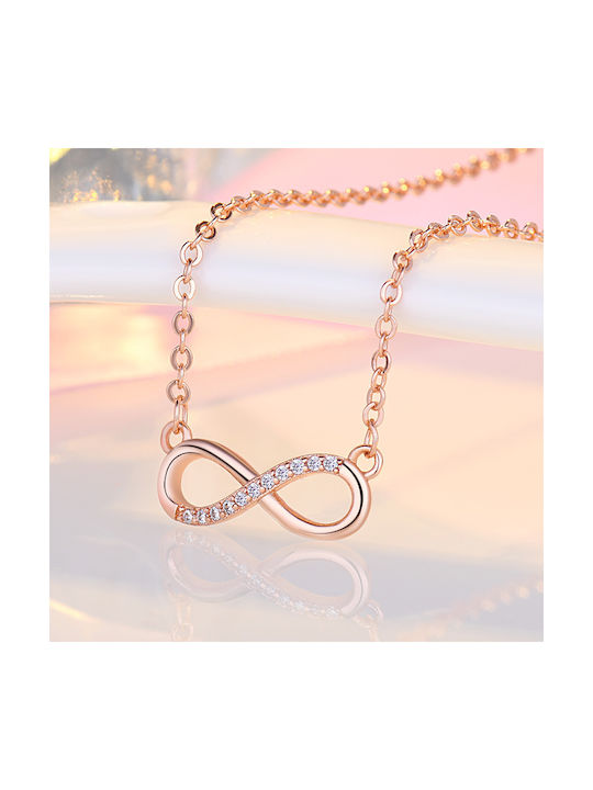 By Queen Necklace Infinity from Pink Gold Plated Silver with Zircon