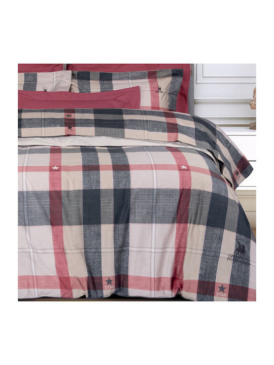 Greenwich Polo Club Duvet Cover Set Cotton Satin Queen with 2 Pillowcases 220x240 2194 Grey, Red, Beige