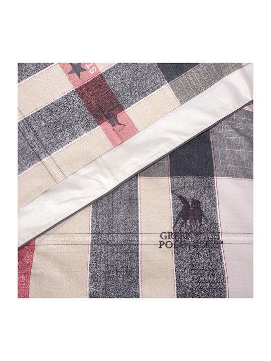 Greenwich Polo Club Bettbezug-Set Baumwollsatin Übergröße mit 2 Kissenbezügen 220x240 2194 Grey, Red, Beige
