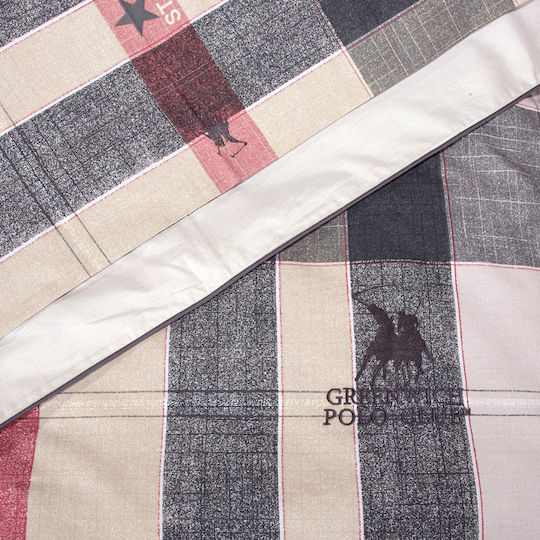 Greenwich Polo Club Duvet Cover Set Cotton Satin Queen with 2 Pillowcases 220x240 2194 Grey, Red, Beige