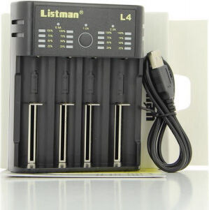 Listman L4 USB Charger 4 Batteries Li-ion/Ni-Cd/Ni-MH Size AA/AAA/18650/21700/16340/26650/14500