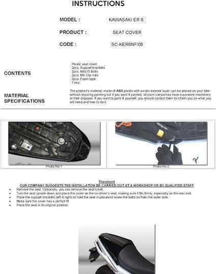 Moto Discovery Motorcycle Monoseat for Kawasaki ER6-n Black 1pcs