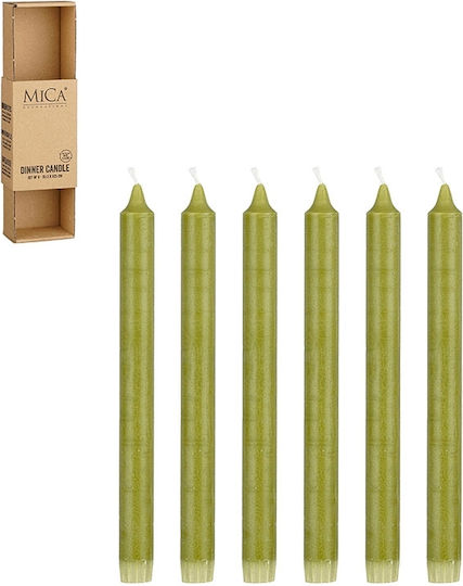 Mica Decorative Green Taper Candle 25cm 520gr 6 Pieces