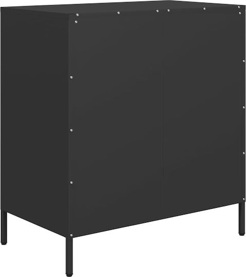 Metallic Chest of Drawers with 4 Drawers Black Velvet-Black Metal 68x39x73.5cm