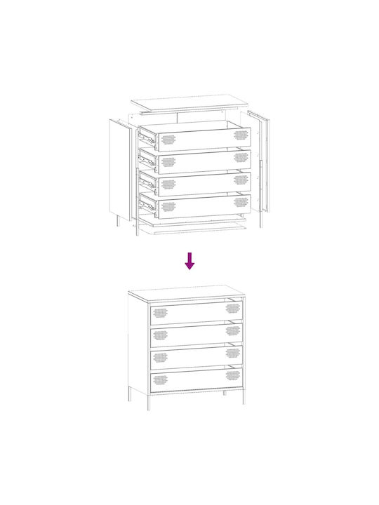 Metallic Chest of Drawers with 4 Drawers Black Velvet-Black Metal 68x39x73.5cm