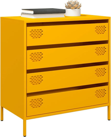Metallic Chest of Drawers with 4 Drawers Mustard 68x39x73.5cm