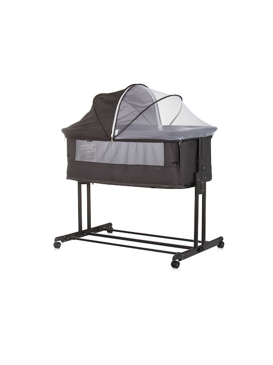 Chipolino Cradle Zen with Mattress, Side Opening, and Wheels Obsidian