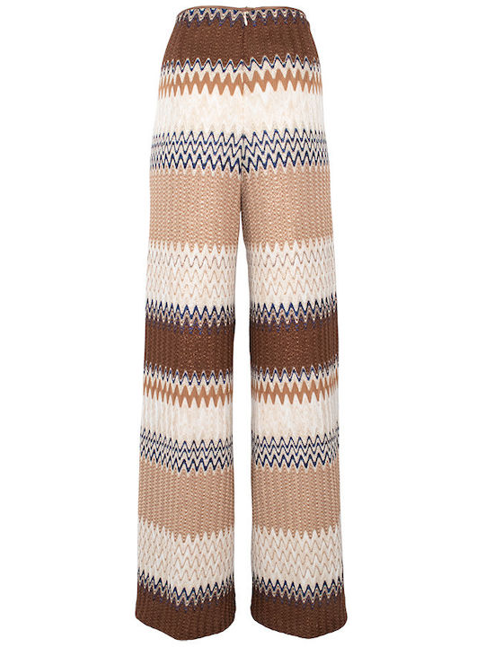 Damen Hoch tailliert Stoff Hose Schlag Brown