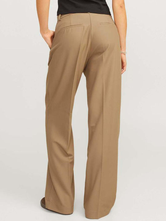 Jack & Jones Women's High-waisted Fabric Trousers in Wide Line Brown