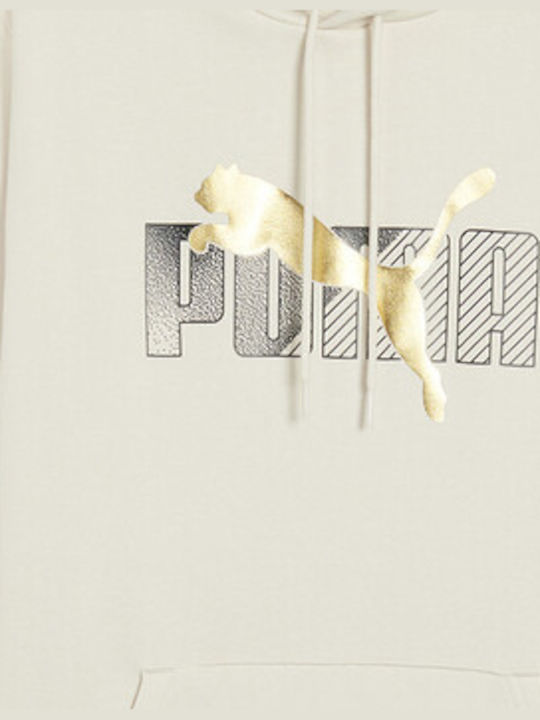PUMA M Ess+ Logo Φούτερ Εκρού με Κουκούλα