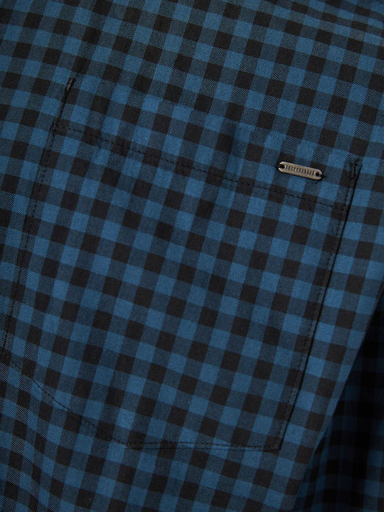 Long-sleeved Cotton Shirt Checked Blue
