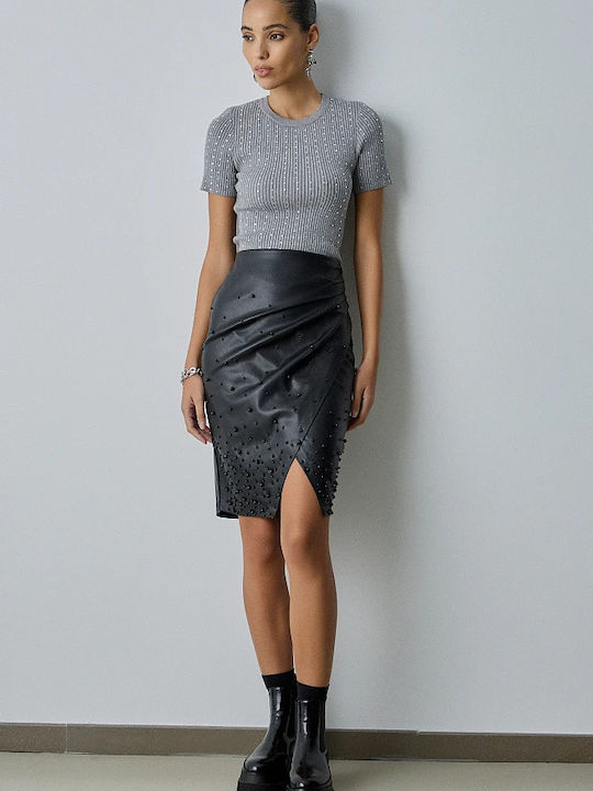 BSB Leather Midi Skirt Envelope in Black Color