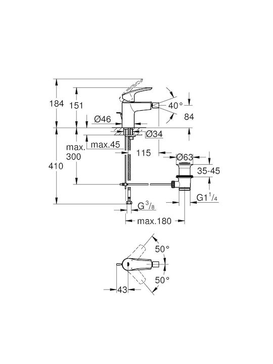 Grohe Eurosmart Stand-Bidetarmatur 115 mm Matt Schwarz