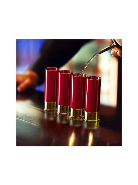 Set 4 Bullet-shaped Shot Glasses Zola Plastic 9x3.5 Cm Red Golden