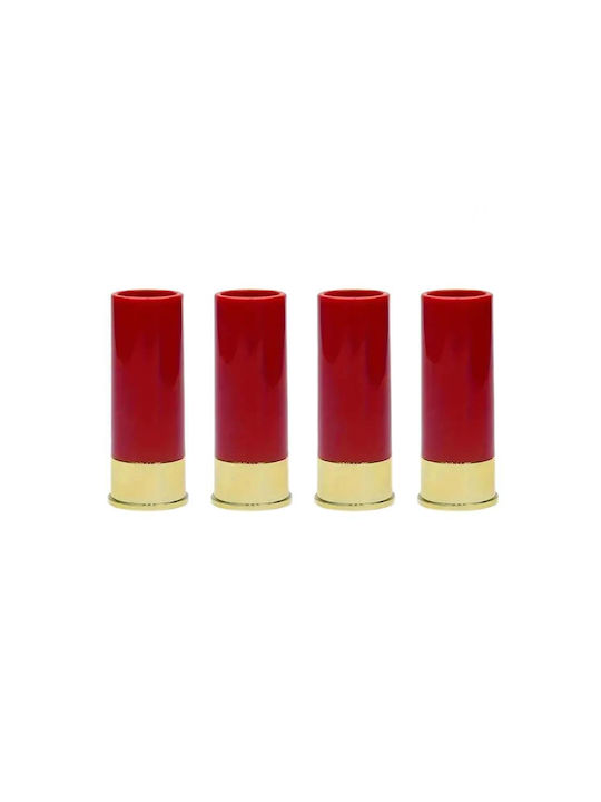 Set 4 Bullet-shaped Shot Glasses Zola Plastic 9x3.5 Cm Red Golden