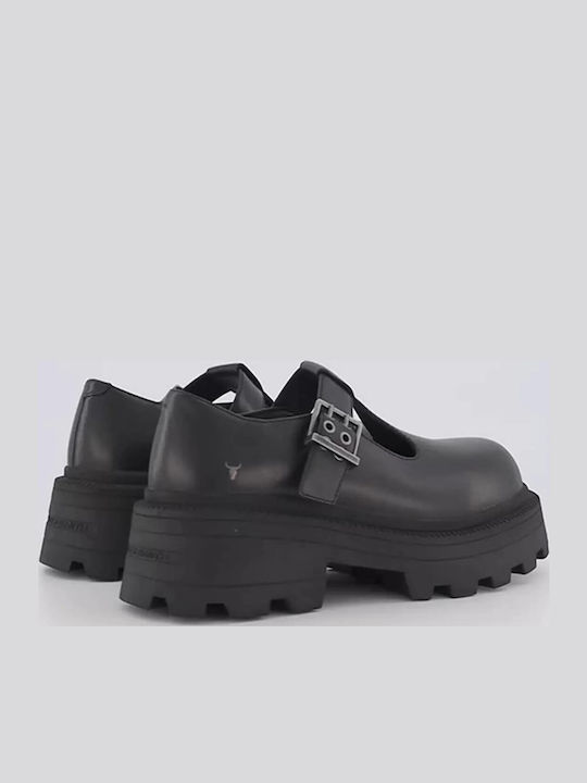 Troublemaker Leather Women's Ballerina Shoes In Black Colour