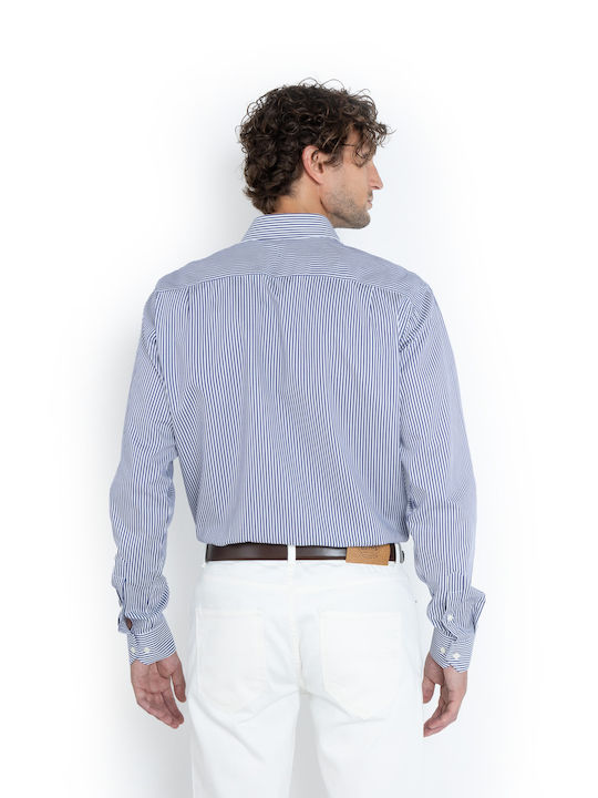 The Bostonians Long-sleeved Cotton Shirt Striped Blue