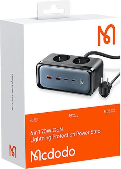 Mcdodo Захранваща лента 2 Позиции с 2 USB-A, 2 USB-C и Кабел 1.5м Черен