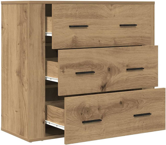 Wooden Chest of Drawers with 3 Drawers Coffee 80x33x70cm