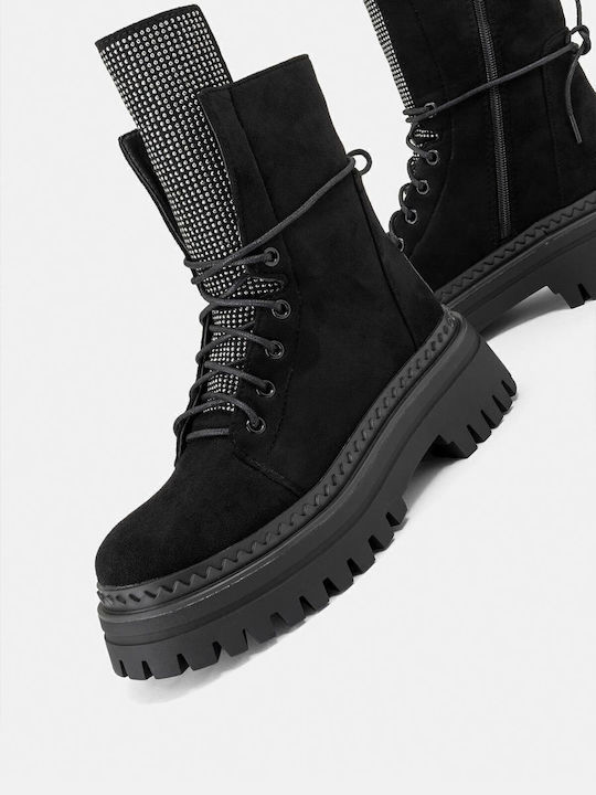 Suede Women's Ankle Boots with Medium Heel Black