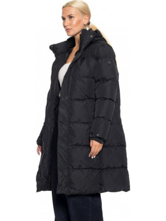 Women's Long Lifestyle Jacket for Winter with Hood Black