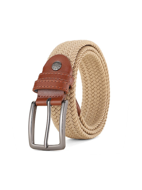 Legend Accessories Men's Knitted Leather Elastic Belt Beige Tan