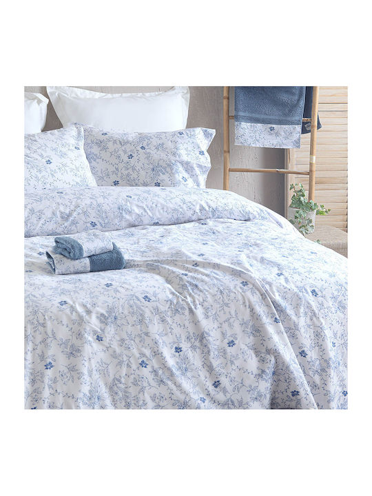 Rythmos Bettbezug-Set Baumwolle Übergröße mit 2 Kissenbezügen 225x250 Ortensia Blue