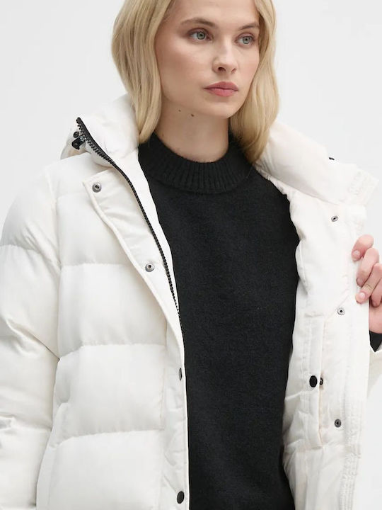 Bibi Kurz Damen Puffer Jacke für Winter Weiß