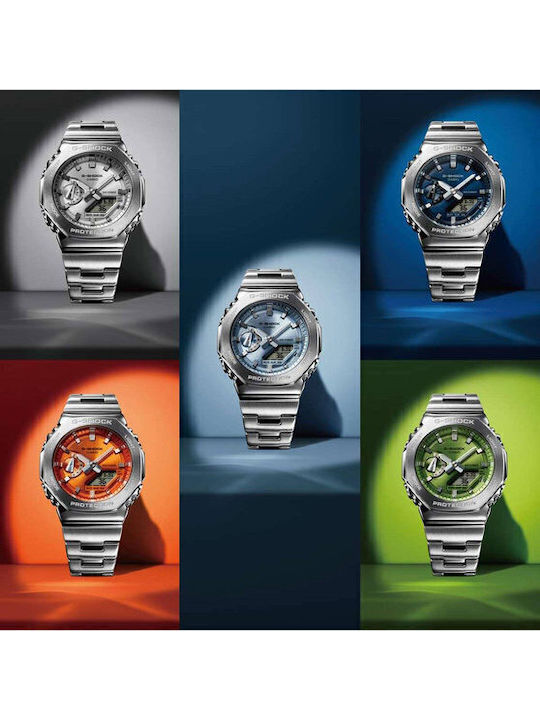 Casio G-shock Analog/Digital Men's Watch Chronograph Battery with Silver Metal Bracelet