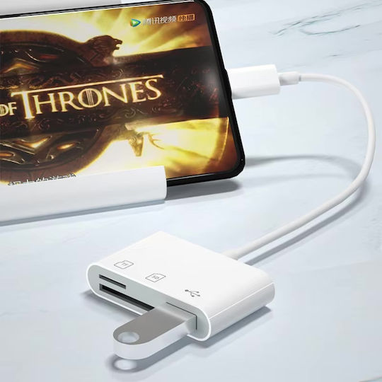 3 In 1 Type C To USB Card Reader Type-C for SD/microSD White