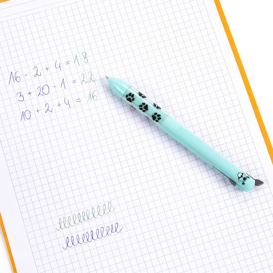Set 3 Pens Zola 2 Colors Green Blue Retractable Kitty Cat Designs