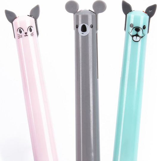 Set 3 Pens Zola 2 Colors Green Blue Retractable Kitty Cat Designs