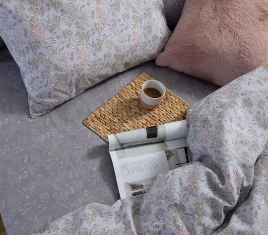 Nef-Nef Homeware Σετ Παπλωματοθήκη Βαμβακερή Μονή με Μαξιλαροθήκη 170x240cm Odete Grey