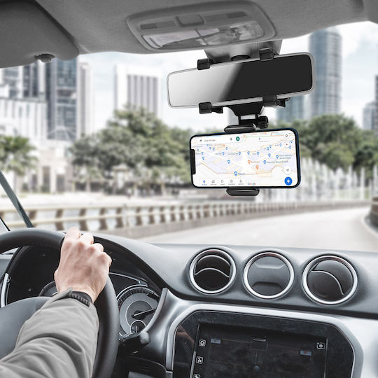 Car Holder Smartphone Mounting On Mirror 360° Rotating Black