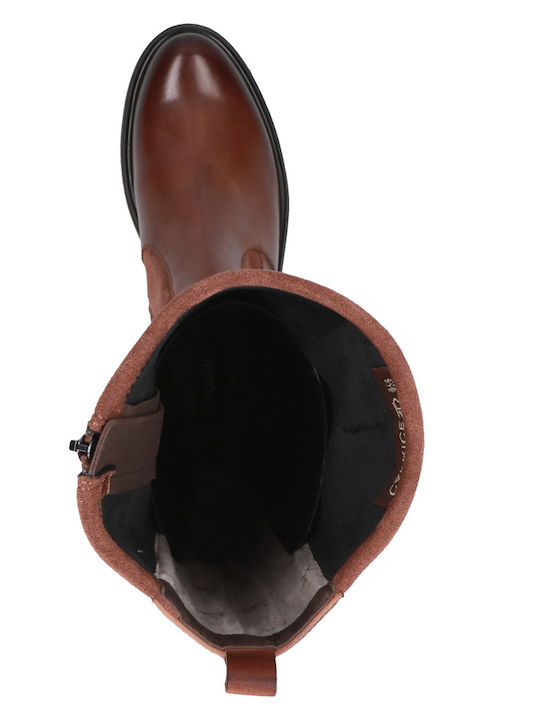 Leather Women's Boots with Rubber / Zipper Tabac Brown