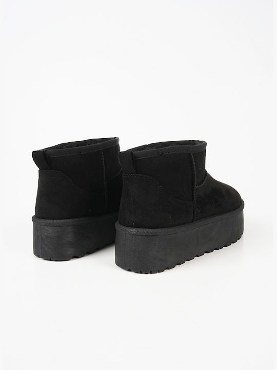 Suede Women's Ankle Boots with Fur Black