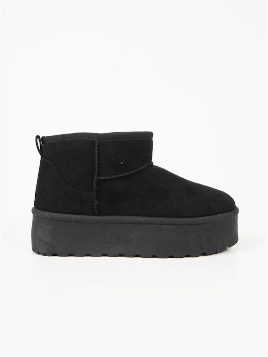 Suede Women's Ankle Boots with Fur Black