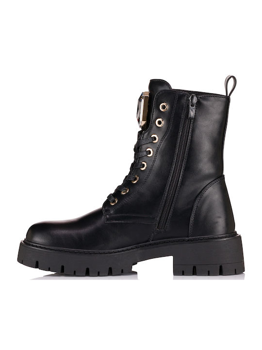 Leder Stiefeletten Damen Schwarz