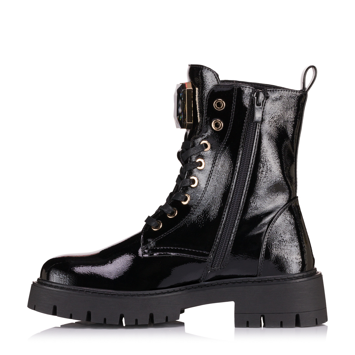 Ideal Shoes Leather Women's Ankle Boots Black 5807-1