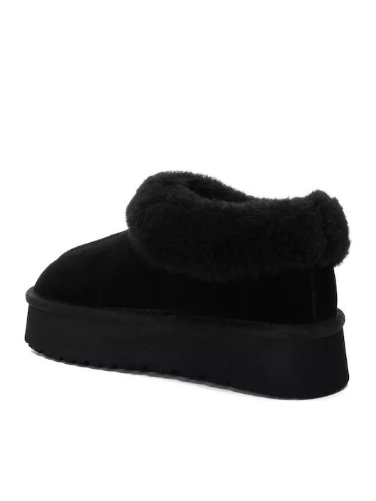 Leder Stiefeletten Damen mit Pelz Schwarz